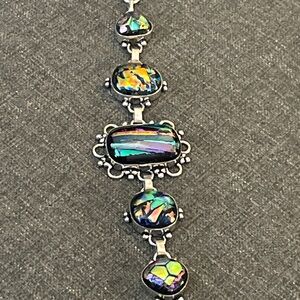 Dichroic glass gorgeous 925 Sterling silver bracelet stamped 925 so unique!